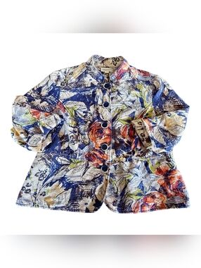 Coldwater Creek Textured Cotton Mandarin Collar Jacket 3/4 Sleeve Sz 18W Boho